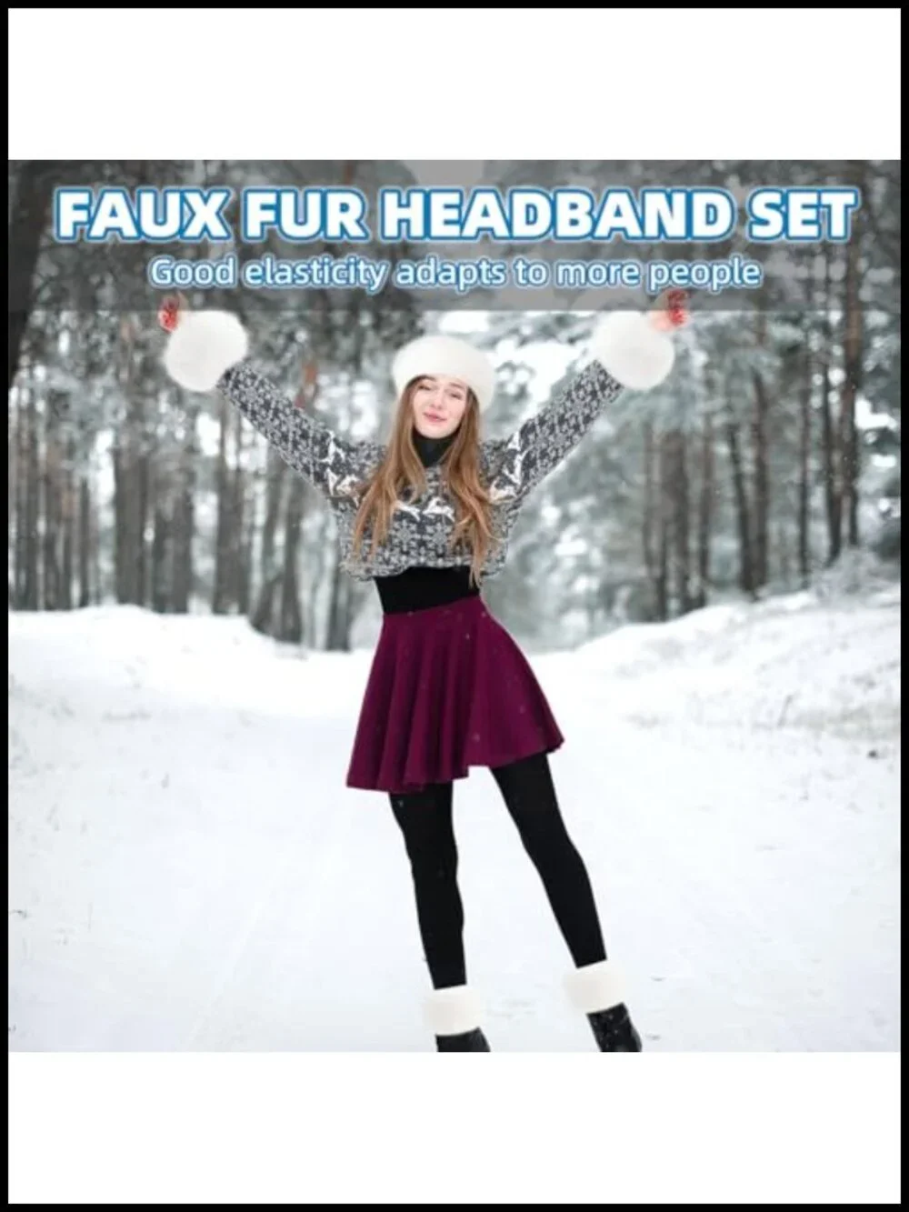 Faux Fur Headband Earmuff Wrist Warmers Winter Set